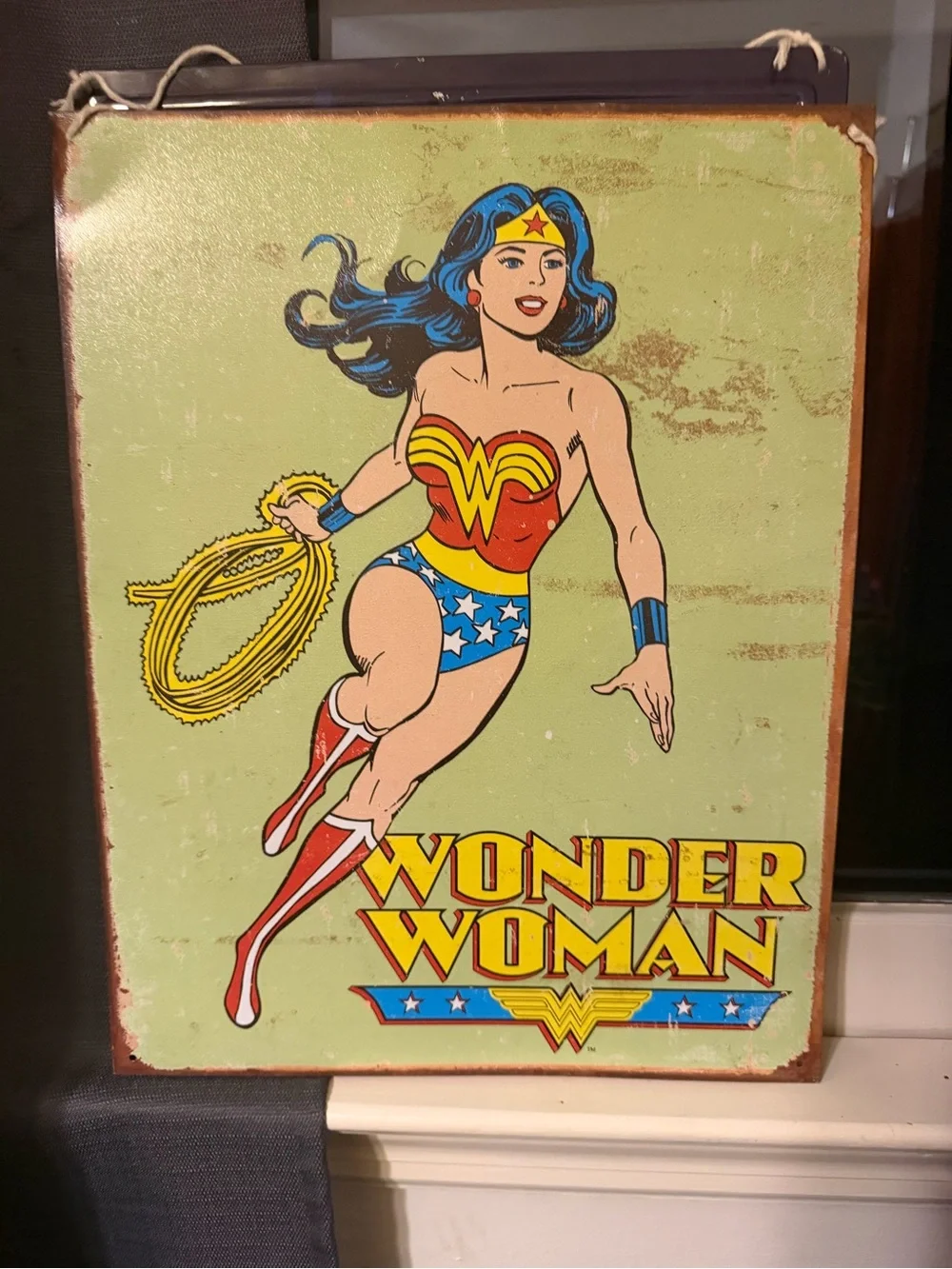 Wonder Woman Vintage-Style Metal Wall Art - Red, Blue, Yellow
